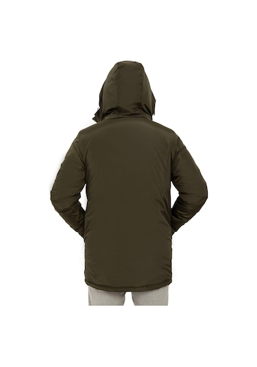 Erkek Polarlı Kürklü Su Ve Rüzgar Geçirmez Kapüşonlu Kışlık Mont & Kaban & Parka Haki