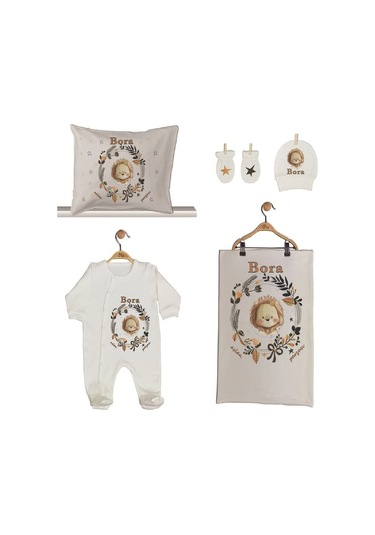 Pia Baby Gl 1909-02 İsme Özel Beşli Tulum Set Krem