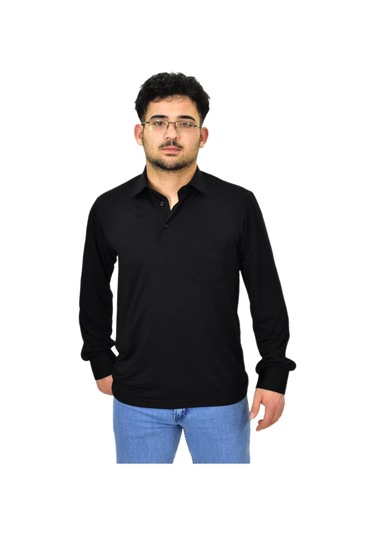 Erkek Gömlek Yaka Uzunkol Tişört T6063 Bgl-st04542 Siyah