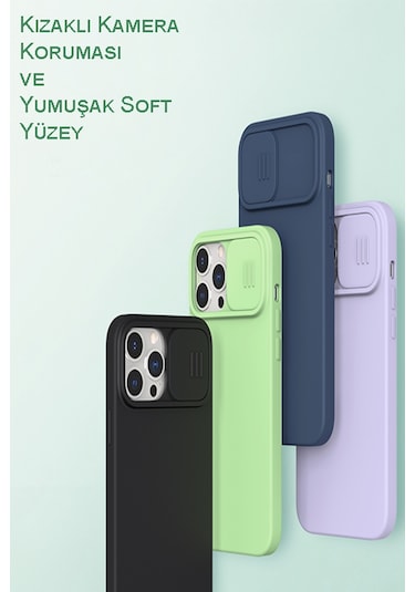 Apple Uyumlu  iPhone 12 Pro Max Kapak Kamera Korumalı Sürgülü Renkli Silikon Kılıf