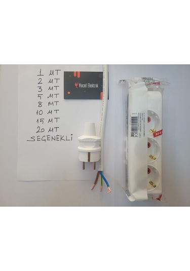 3x2,5 Ttr Tam Bakır Kablolu Kaliteli 3 Lü Grup Priz 2 Mt