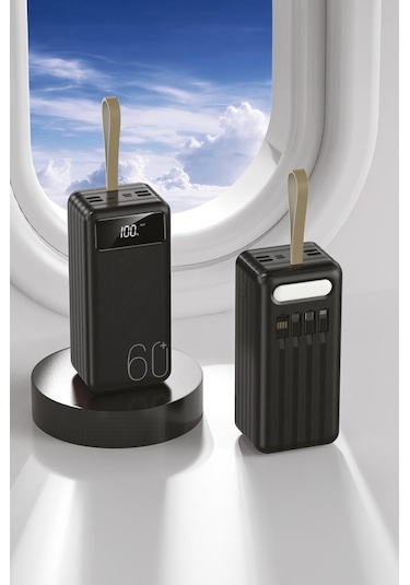 Torima TRM-1060 60000 mAh Ledli 4 Çıkışlı Taşınabilir Hızlı Şarj Dijital Göstergeli Powerbank Siyah