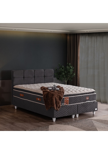 Gümüş Tek Kişilik Baza Başlık Real Pedli Yatak Seti Antrasit 100 x 200