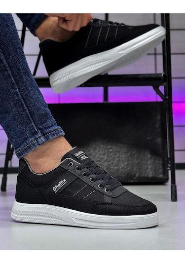 Ghattix Erkek Keten Sneaker Ayakkabı Siyah Siyah Siyah Siyah