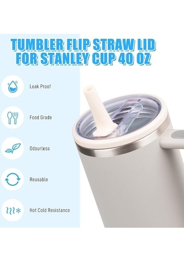 Lemestar 40 Oz Kase İçin Damlacık Önleyici Çift Açık Kapak Ve Pipet Seti - 2 Adet Kapak + 2 Adet Pipet, Beyaz, Bpa'sız, Stanley Quencher Uyumlu Beyaz