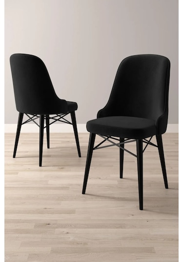 Nova Serisi, 4 Adet Siyah Mutfak Sandalyesi, Siyah Gürgen Ayak, 1. Sınıf Babyface Kumaş