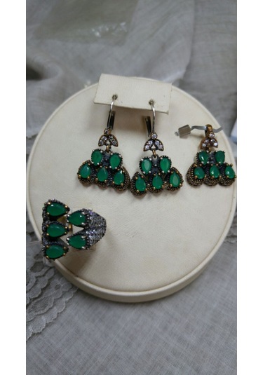 Otantik Yeşim Taşı Gümüş 3 Lü Set Bronz
