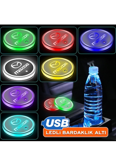 Mazda Uyumlu Ledli Bardaklık Altı Usb Şarjlı 2 Adet
