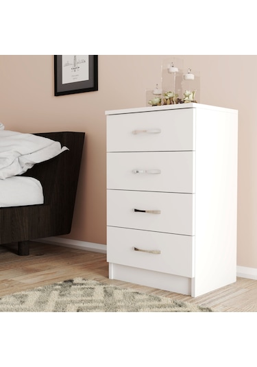 Moxen Mobilya Beyaz 4 Çekmeceli Komodin KMD4001