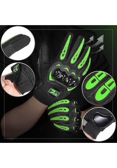 Kosona Yeşil M Büyüklüğü Motor Bisiklet Koruyucu Eldiveni - Sert Kasa İle Dürtü Ve Çarpıma Dayanıklı
