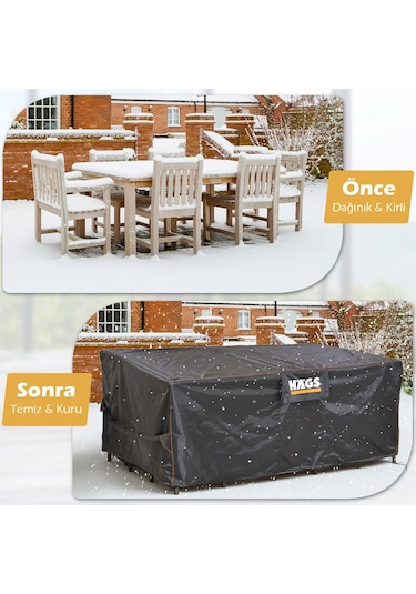 Haegs Bahçe Mobilyası Örtüsü, 250-210-90cm, Ağır Hizmet Oxford Kumaş, Su Geçirmez, Dış Mekan Veranda Masa Örtüsü, Havalandırmalı Masa Ve Sandalye Koruma Kılıfı Gri