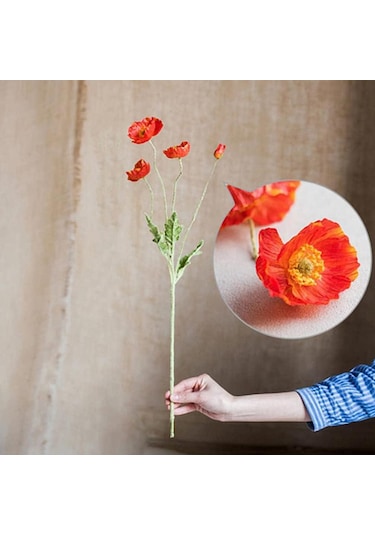 Yapay Çiçek Gelincik Çiçeği Kırmızı Renk 3 Çiçek 1 Tomurcuk 59cm