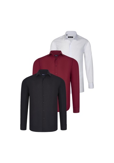 Üçlü Set G726 Dewberry Gömlek-siyah-beyaz-bordo Siyah-beyaz-bordo
