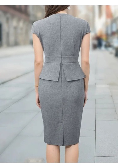 Kadın Kısa Kollu Kare Yakalı Ithal Krep Elbise Çok renkli