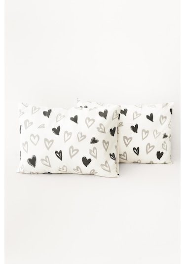 Soley Mix & Match Lover %100 Pamuk 2'li Yastık Kılıfı Seti Beyaz