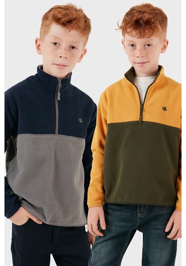 Lela Yumuşak Dokulu Yarım Fermuarlı Renk Bloklu Dik Yaka 2'Li Paket Çocuk Polar 5905004S2 Hardal Haki-Lacivert Gri Lela Yumuşak Dokulu Yarım Fermuarlı Renk Bloklu Dik Yaka 2'Li Paket Çocuk Polar 5905004S2 Hardal Haki-Lacivert Gri