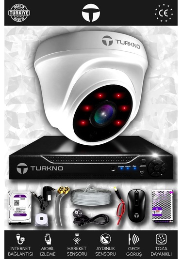 Turkno 1 Kameralı Domia 1 İç Kamera Set 100 GB HDD Full HD Gece Görüşlü Güvenlik Kamerası Sistemi