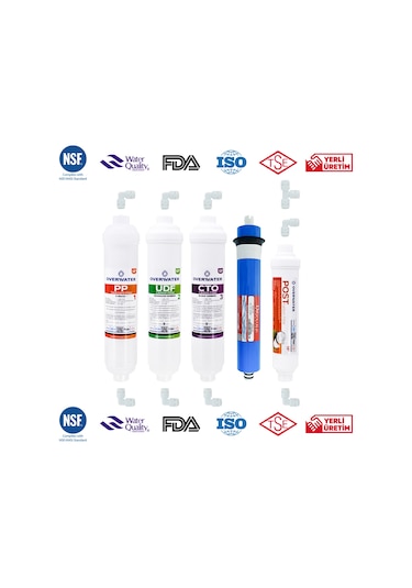 OverWater Kapalı Kasa Su Arıtma Cihazı 5 Li Inline Filtresi Seti 5 Aşamalı Özel Sarım Membran Filtre