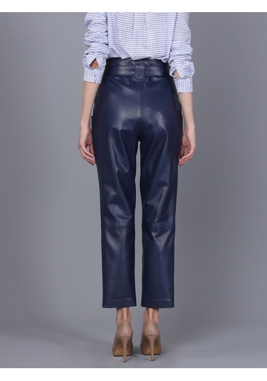 Basics&more Kadın Hakiki Deri Pantolon P01 Koyu Mavi