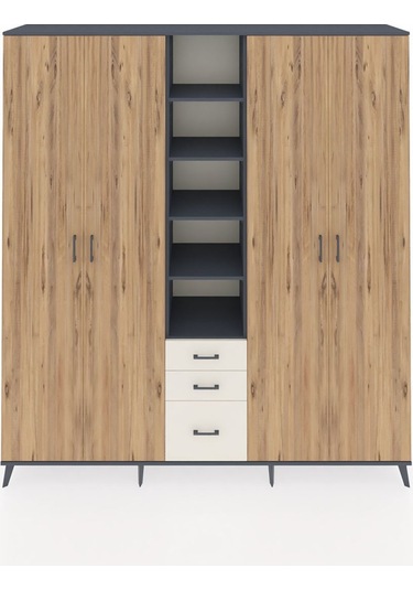 Hyperion Dolap 17 Raflı 3 Çekmeceli 4 Kapaklı 220x44x243 Antrasit-çam/aytaşı Atlas Çam/aytası