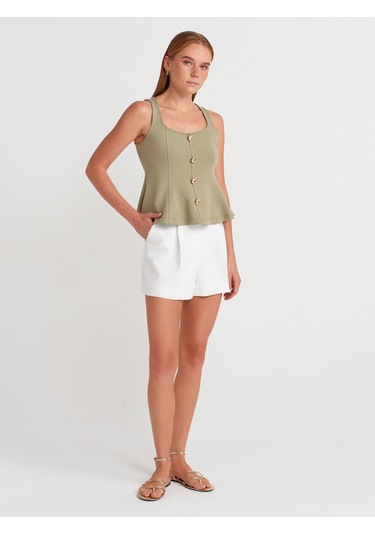 Dilvin 31979 Düğmeli Peplum Top-çağla Çağla