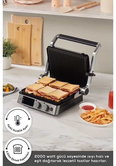 Karaca Compact Steel Sear and Grill Inox 2008 2000 W Izgara ve Tost Makinesi