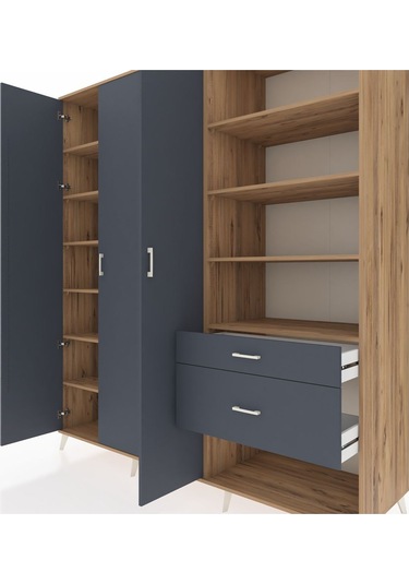 Kronos Dolap 16 Raflı 2 Çekmeceli 3 Kapaklı 220x59x243 Çam-antrasit/antrasit Antrasıt/antrasıt