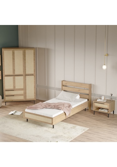 Robin Home Lidya Genç Odası Takımı 3'lü Set Sepet-uv Baskı Jüt Kahverengi