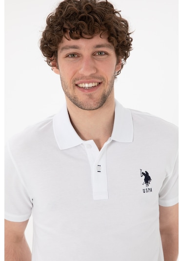 U.S. Polo Assn. Erkek Slim Fit Polo Yaka Beyaz Basic Tişört 50305929-VR013