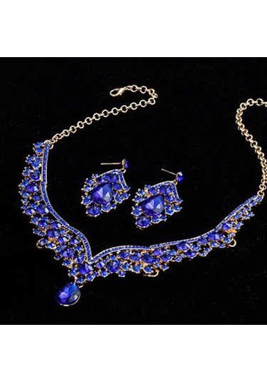 Yeşil 1 Takım Gelin Küpe Kolye Su Damlası Şeklinde Rhinestones Takı Geometrik Ayarlanabilir Takı Seti Düğün İçin Yeşil