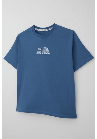 Breeze Erkek Çocuk Tişört Yazı Baskılı 8-12 Yaş, İndigo Indigo