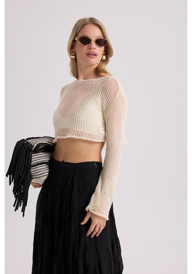 Mai Collection Mai Studios Co. Daisy Ekru İnce Triko Crop Ekru