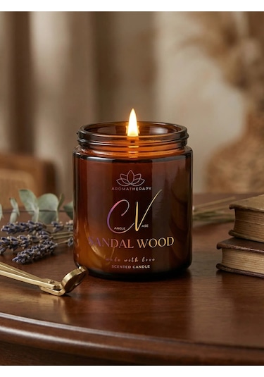 Sandal Ağacı Kokulu Mum- Aromaterapi Mum 100cc- %100 Doğal Soya Wax Mum Amber