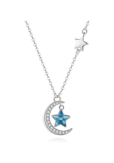 Monemel Kristal Ay Yıldızlı Kolye Altın Kaplama N02402 Gümüş