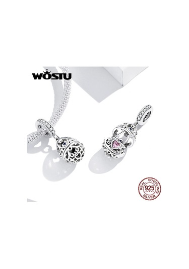 Wostu Paskalya Hollow Yumurta Açılabilir Charms 100% 925 Ayar Gümüş Fit Bilezik Kolye Zirkon Boncuk Gümüş