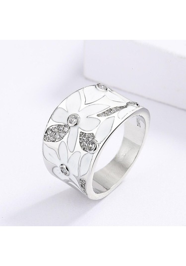 Beyaz Zarif Pembe Çiçek Yüzük Kadın Moda El Yapımı Emaye Kadın Takı Düğün Gelin Yüzüğü Parti Takı 6 Beyaz