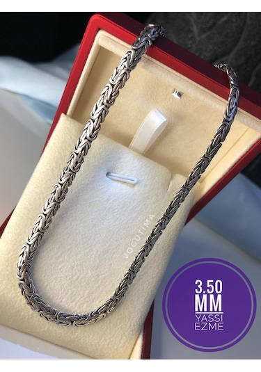 Erkek Gümüş Kolye - 3.5mm Yassı Ezme Kral Model • Işıklı Kutuda • Sevgiliye • Eşe • Babaya Hediye