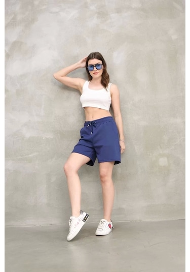 Osy Modal Yumuşak Dokulu Kumaş Kadın Kısa Şort - Mavi Mavi