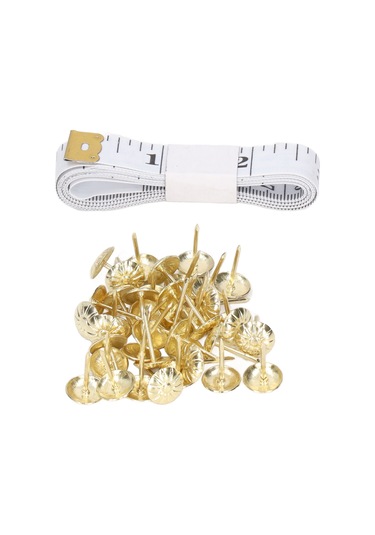 Hfambition 100 Adet Karbon Çelik Mobilya Dekorasyon Çivi Seti, Altın Uçlu, Ahşap Sanat Eserleri, Divanlar İçin, Esnek Cetvel Ve Eldivenle