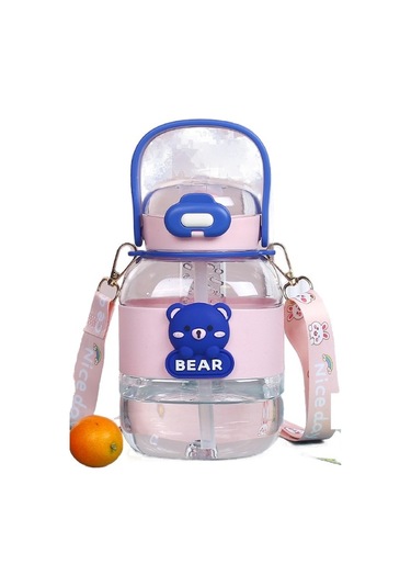 Sevimli Çizgi Film Baskılı Büyük Gövdeli Plastik Su Bardağı, Renkli Samanlı Bardak, Yaz İçin Pratik Spor Matarası, Çocuklar İçin Eğlenceli Desenli Kova Bardak, Dayanıklı Ve Hafif Pembe