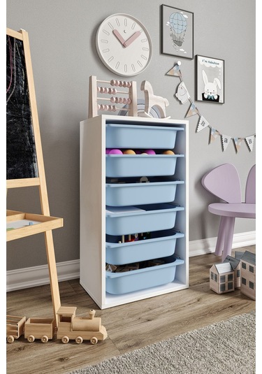 %100 Mdf - Small Mono 6 Sepetli Oyuncak Dolabı Mavi