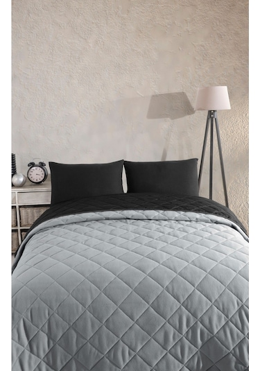 Siyah-gri Çift Kişilik Pike Çok Amaçlı Yatak Örtüsü Siyah - Gri