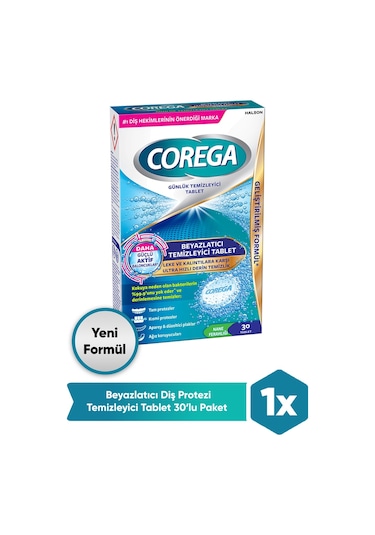 Corega Beyazlatıcı Diş Protezi Temizleyici Tablet 30'lu x 3 Paket