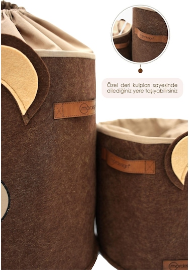 Mordesign Saklama Kutusu,dolap Içi Çamaşır/oyuncak Düzenleyici, Kirli Sepeti, Morbear Serisi, Büyük Boy 40 X 30 Kahverengi