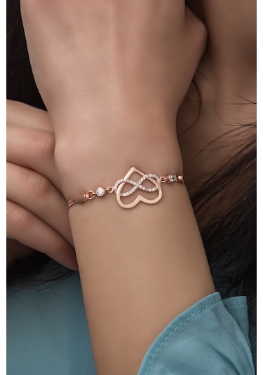 Nereze 925 Ayar Gümüş Rose Sonsuz Kalp Bileklik