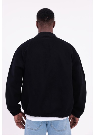 Freemen Erkek Basic Gabardin Kumaş Fermuarlı Oversize Mevsimlik Polo Yaka Ceket Siyah
