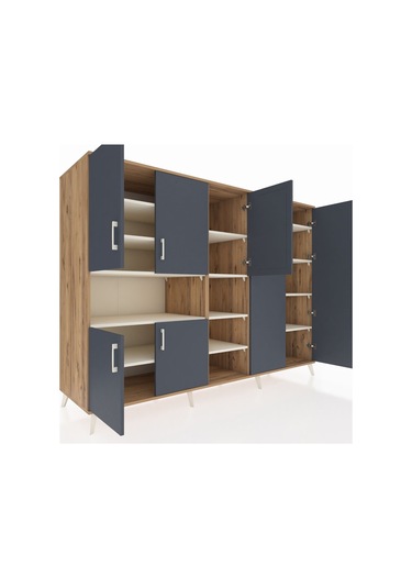 Kronos Dolap 13 Raflı 7 Kapaklı 220x59x163 Çam-antrasit/aytaşı Çam-antrasit/aytaşı