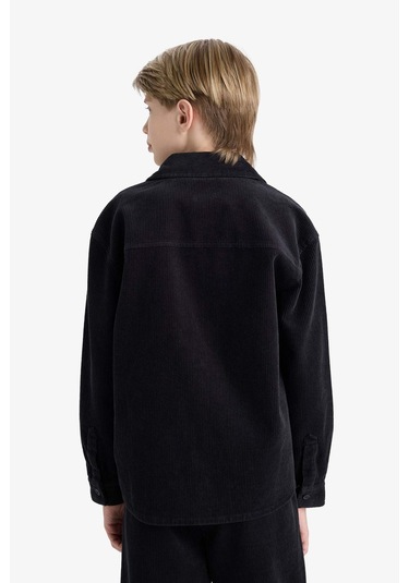 Defacto Erkek Çocuk Oversize Geniş Kalıp Polo Yaka Kadife Uzun Kollu Gömlek F1505a825wnar213 Antrasit-ar213