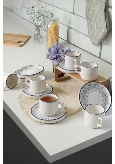 Keramika Floral Waves Stackable Çay Takımı 12 Parça 6 Kişilik Çok Renkli