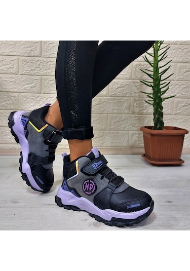 M.p One 3139 Gri-siyah-mor Fuspetli, Cırtlı İçi Polar Kız Çocuk Bot 001